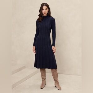 Banana Republic Factory Navy Blue Long Sleeve cotton ribbed sweater midi Dress